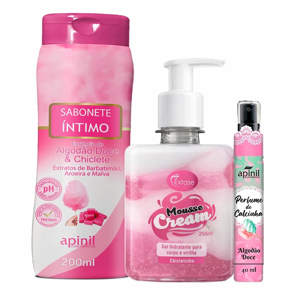 KIT SWEET GIRL Gel Beijável Hidratante Para Virilha + Sabonete Líquido + Perfume de Calcinha