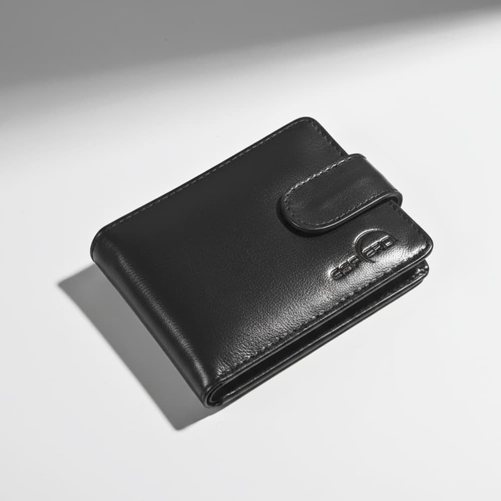 Carteira De Botão Preto Esfera 100% Couro Legitimo Masculino Dinheiro Cartão Documento