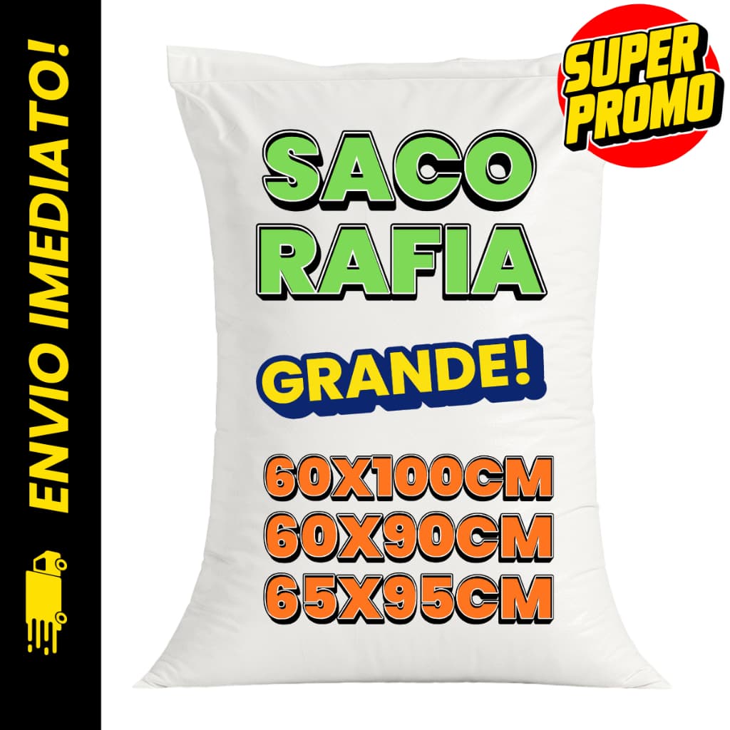 KIT 50 Sacos Ráfia Grande/Gigante 60x100/60x90/65x90 Impresso Novo Resistente Grande Entulho Obra