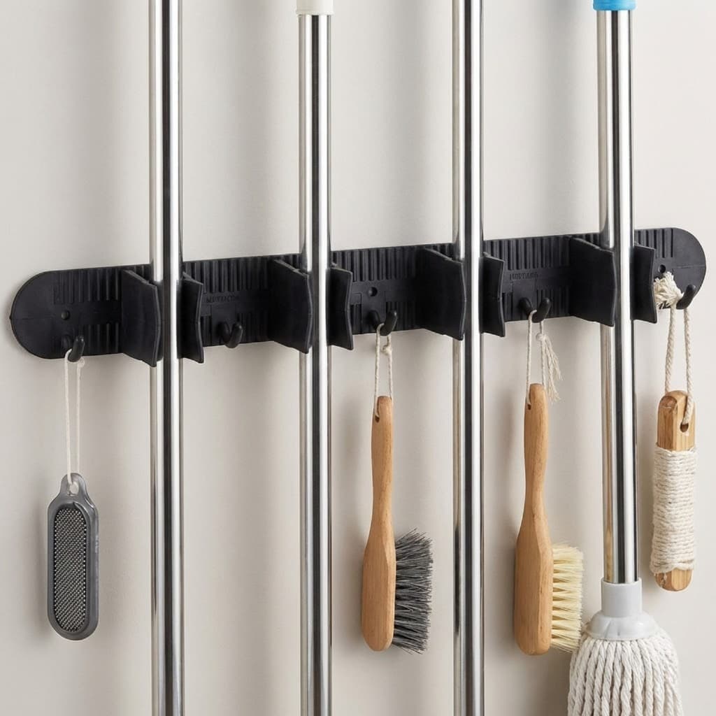 Porta Vassouras Suporte Parede Organizador Multiuso Rodo Mop Esfregão Cabide Ferramentas Ganchos Resistente Cozinha
