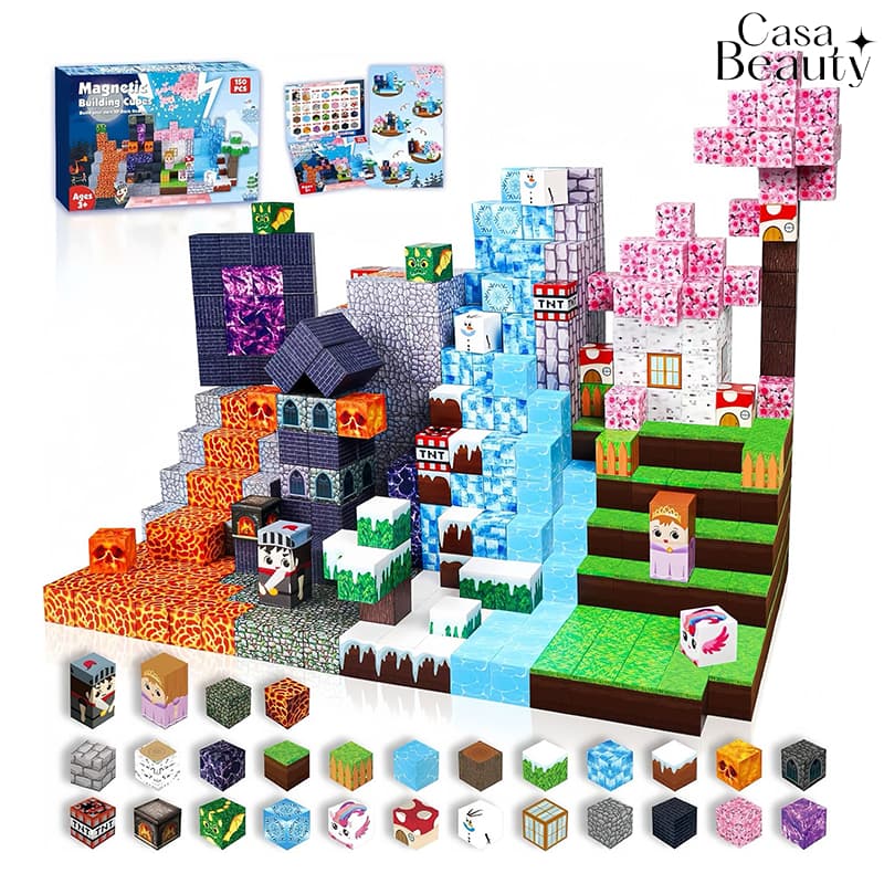 Blocos Magnéticos 100 Peças Montessori STEM–Cubos de Construção Pirata, Educativo para Crianças 3 a 10 Anos-CASA BEAUTY