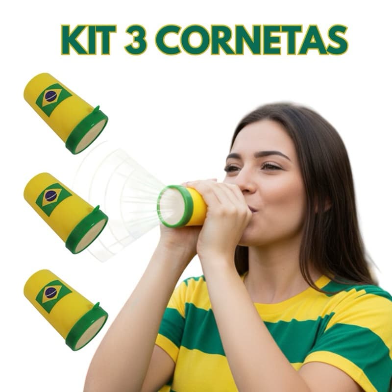 Kit 3 Cornetas/Vuvuzela Brasil - Barulhenta e Potente p/ Jogos, Festas e Torcida