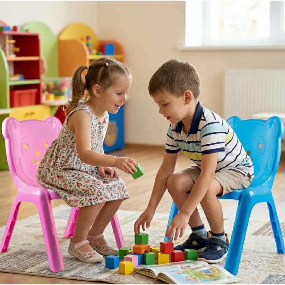 Cadeira de Plástico Infantil Desenho Panda Urso Colorida Leve Conforto