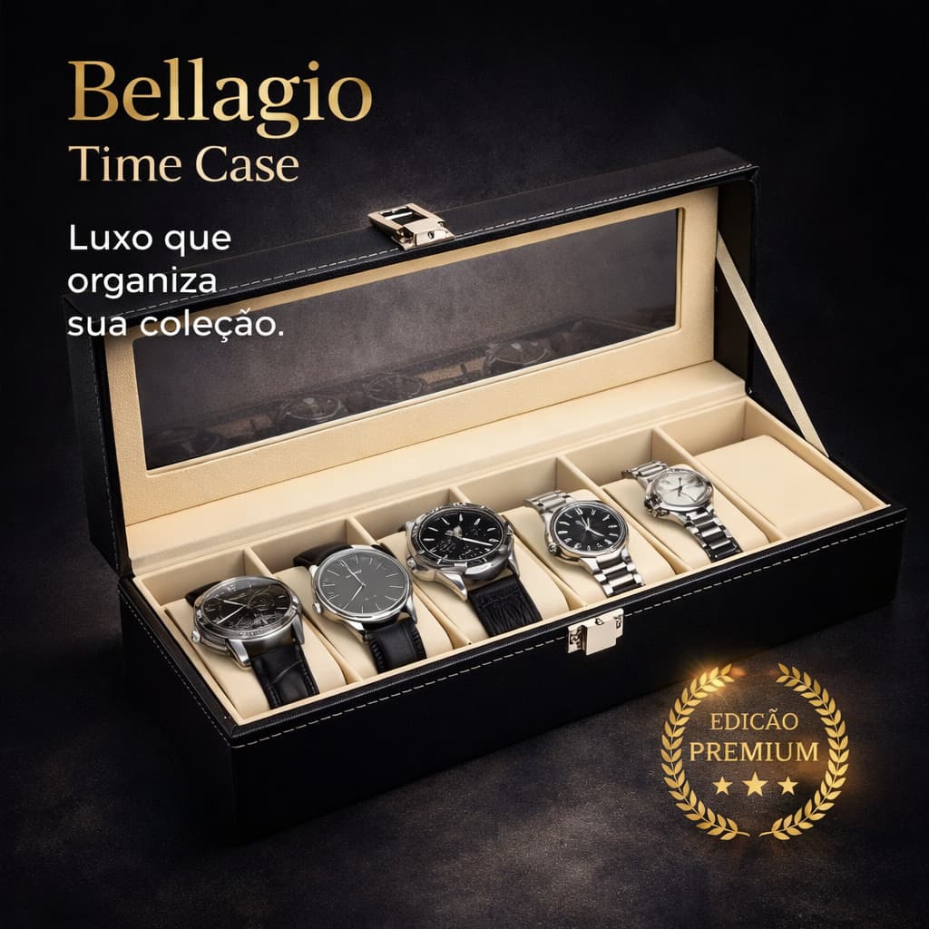 Caixa Organizadora para 6 Relógios Luxo com Visor Transparente Premium Bellagio Time Case