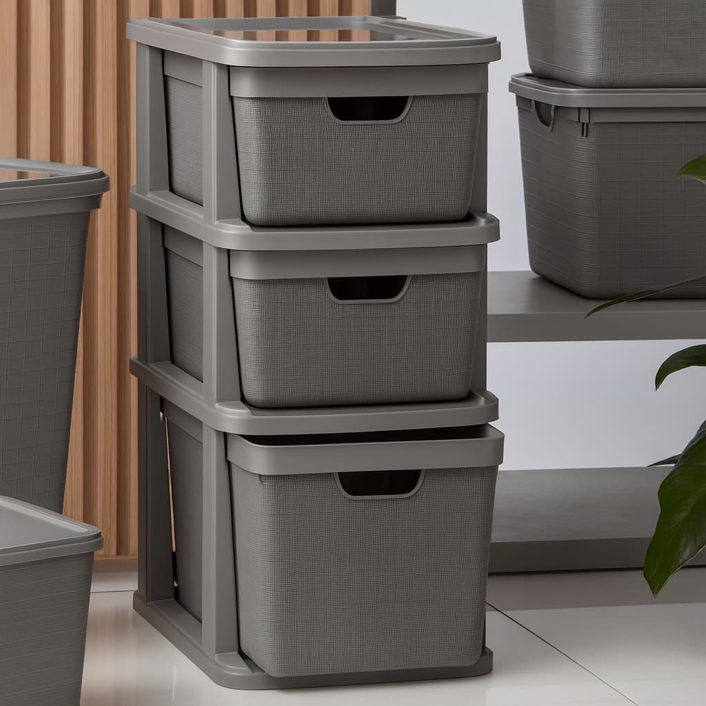 Gaveteiro Organizador de Chão  de Plástico com 3 Gavetas 15 litros Moderno com Textura Jutta