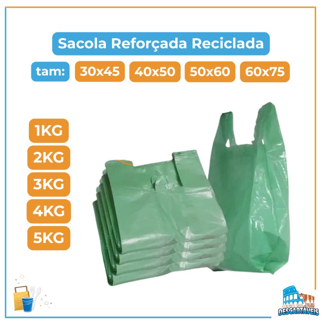 Sacola Plástica Reciclada 5kg Reforçada Para Mercado Padaria Açougue