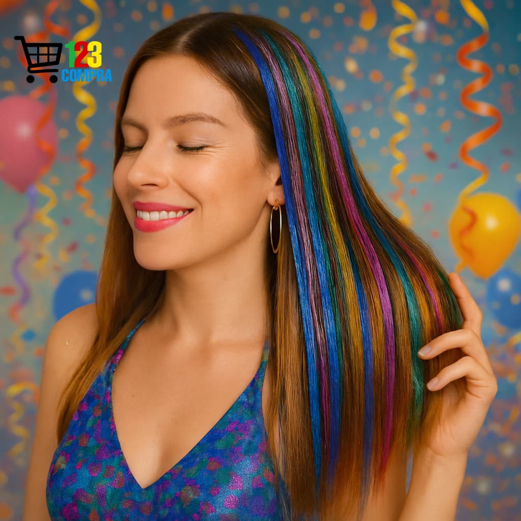 Fios de Cabelo Coloridos Brilhosos Sintético Holográficos multicolorido
