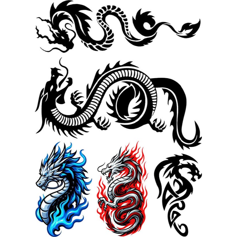 Tatuagem Infantil Temporária | Kit Festa Dragão | 5 tatoo tamanho na imagem