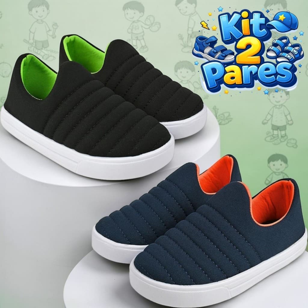 Kit 2 Pares e Avulso Tênis Calce Fácil Leve Confortável Infantil Menino
