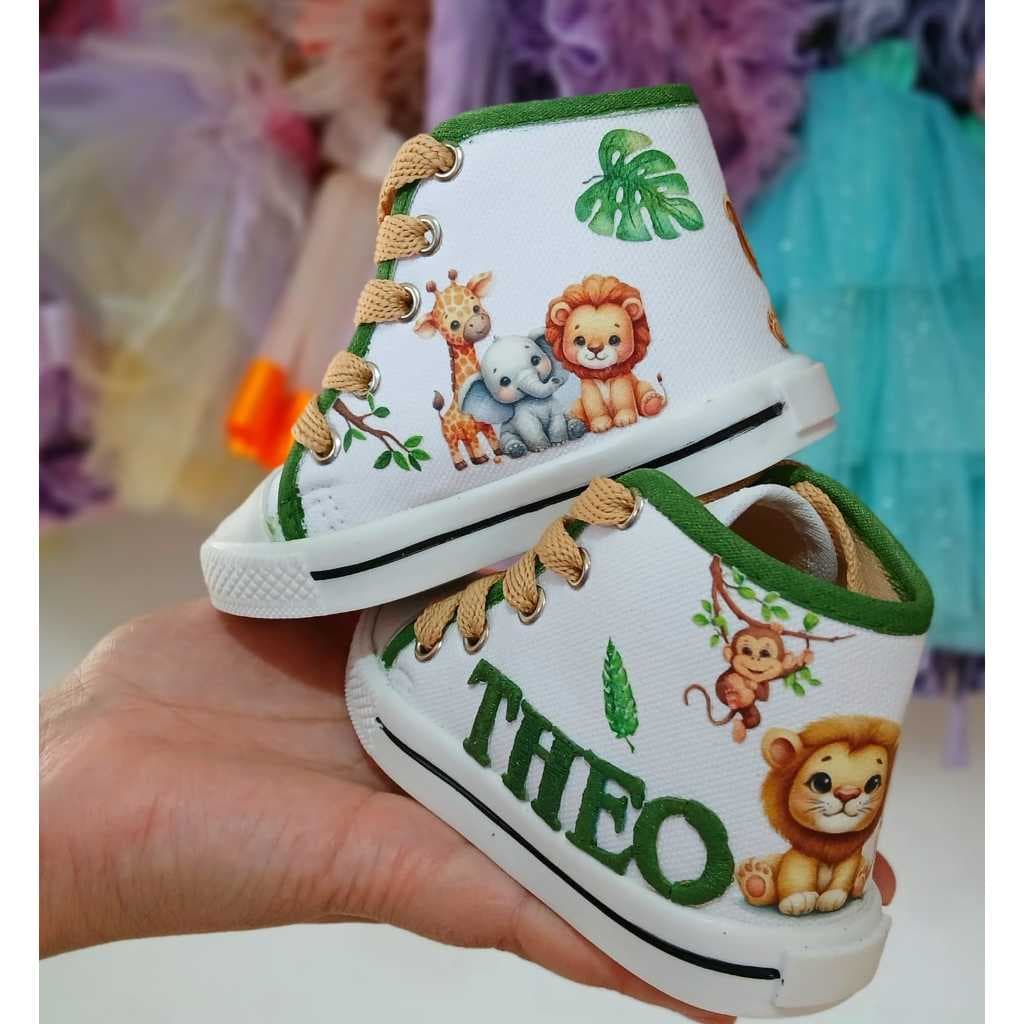 tênis botinha personalizados temático tema safari menino