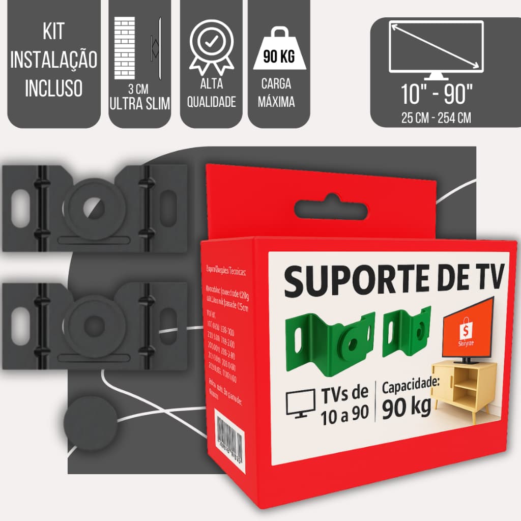 Suporte Universal Fixo p/ Smart TV 4K LED QLED - 10" até 100" Ultra Resistente