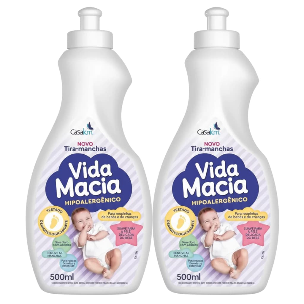 Kit 2 Tira Manchas Líquido Vida Macia Baby Casa KM 500ml cada Roupinhas Bebê