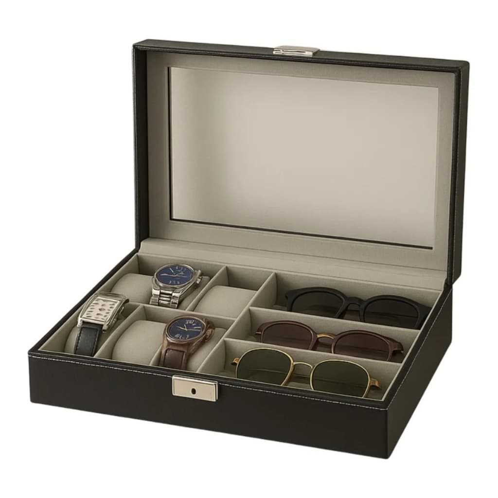 Caixa Maleta Estojo Preto Para Guardar Relógios Porta Relógio E Oculos