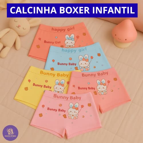 Kit Calcinhas Boxer Infantil Estampada Respirável Cores Sortidas