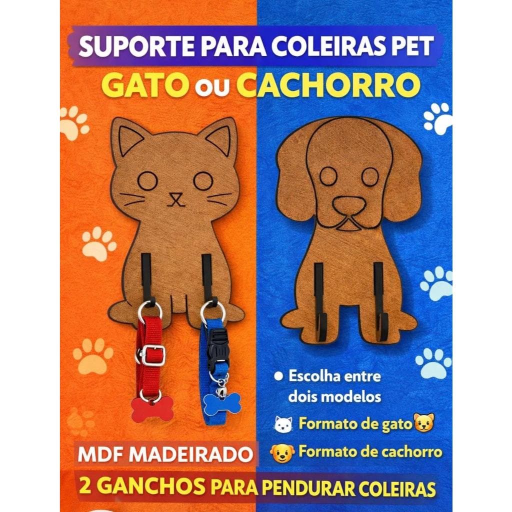 porta coleiras suporte parede coleira cachorro gato chaves mdf fofo com ganchos
