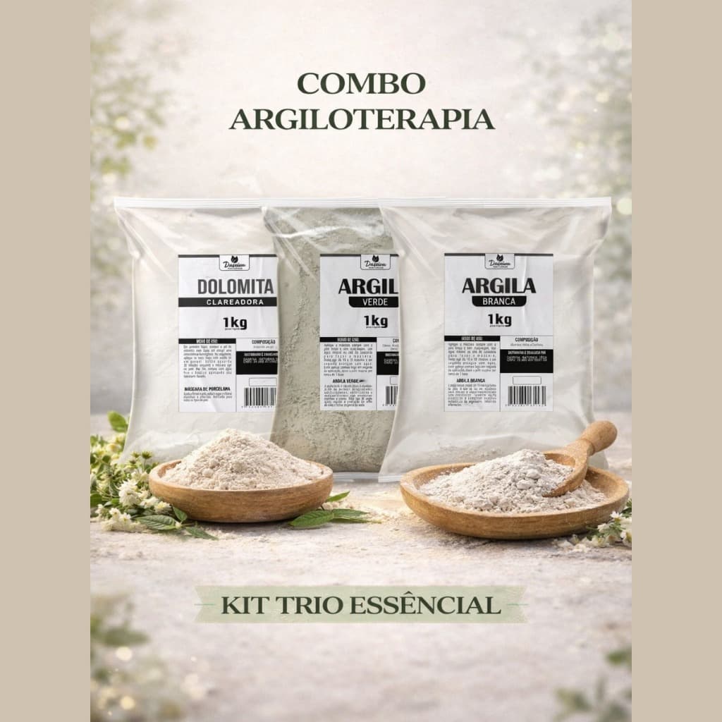 dolomita 1kg argila verde 1kg argila branca 1kg Skincare kit detox controle de oleosidade e clareamento