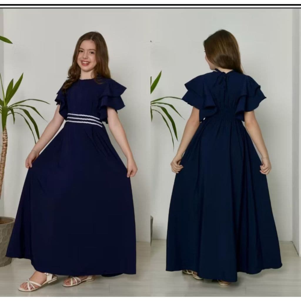 Vestido Longo Infantil Juvenil Mangas Morcego Moda Infantil