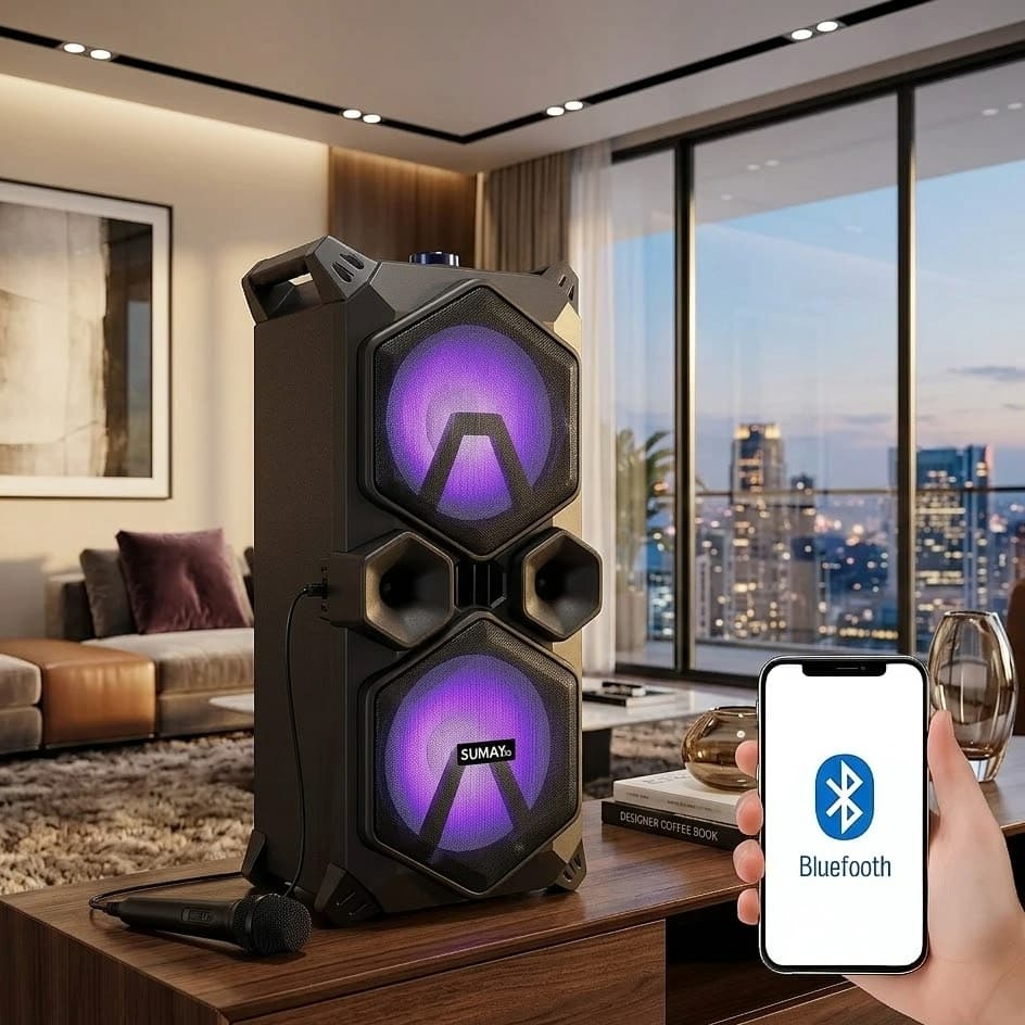 Mega Caixa Som Amplificada Sumay Taurus 220W Rms Potente Passa Pasta Microfone C/fio