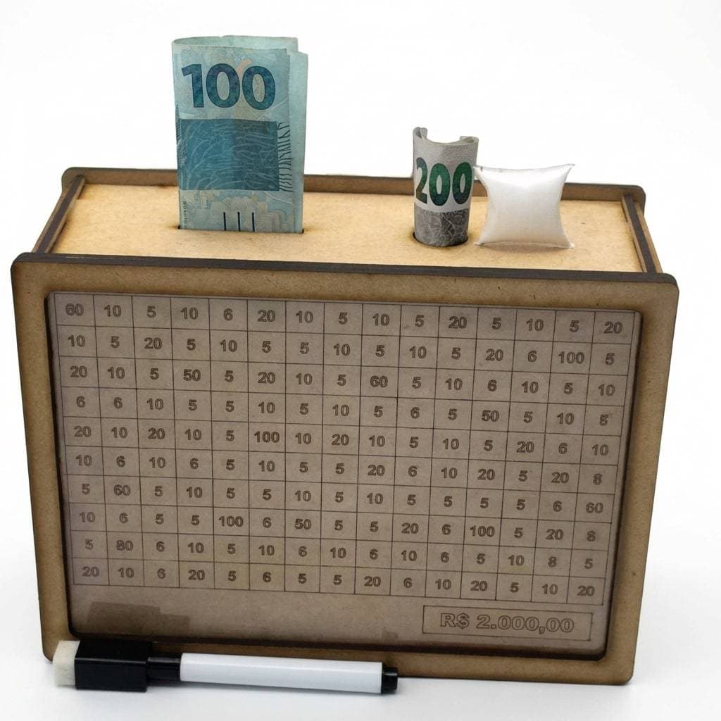 Cofre Desafio Para Economizar 1 Mil a 30 Mil Cofrinho MDF CRU