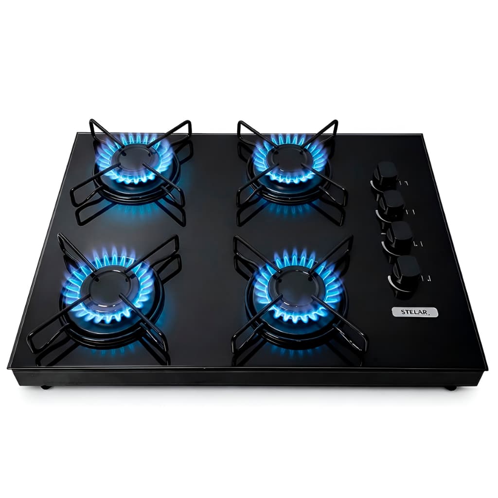 Fogão Cooktop De Mesa Portátil A Gás 4 Bocas Euro Stelar Preto
