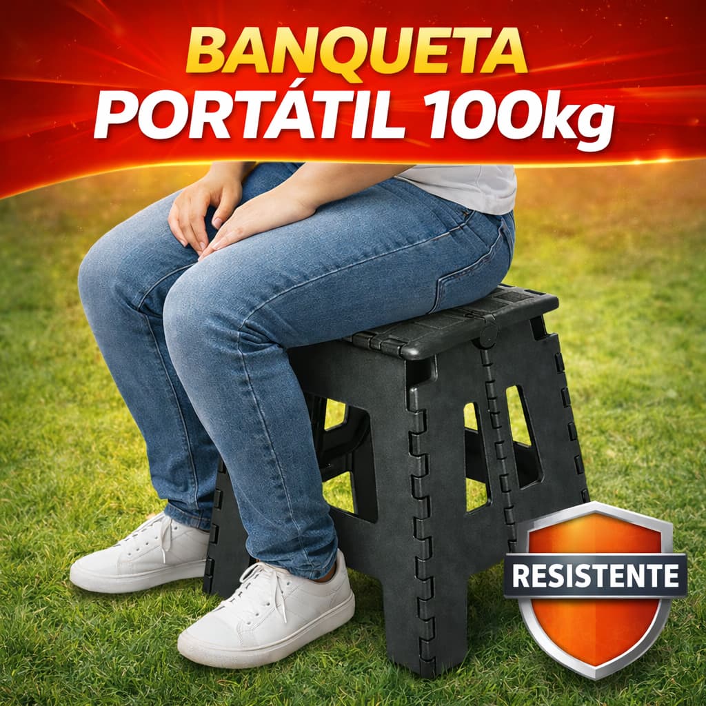 Banquinho Portátil 100kg Plástico Dobrável Reforçado com Alça Assento Compacto Camping Pesca Praia Casa Viagem