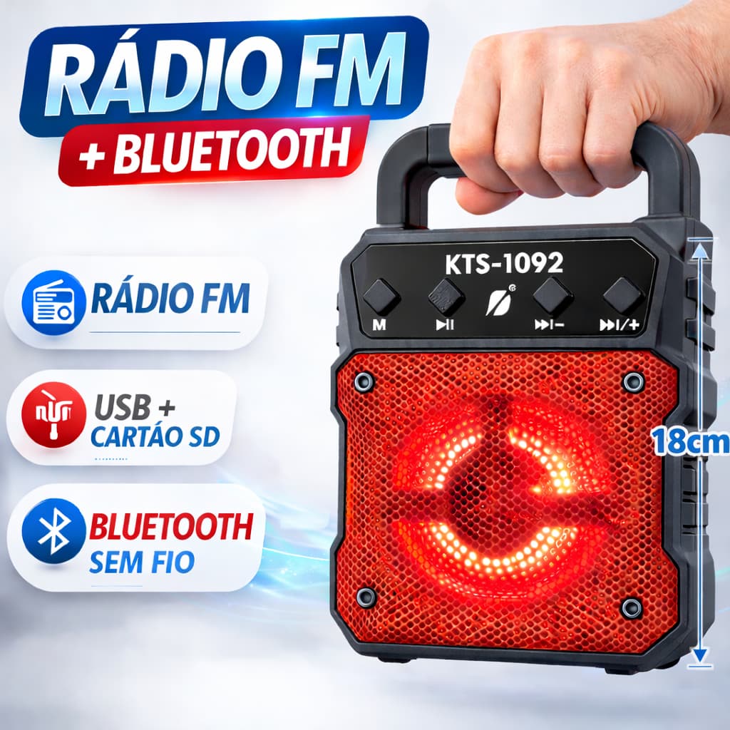 Caixa de Som Bluetooth Portátil Karaoke Bluetooth Rádio FM PenDrive SD KTS-1092 super bass 4 cores