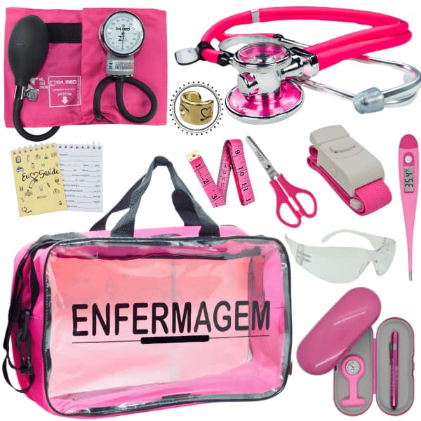 Kit Enfermagem Aparelho De Pressão Cores Premium Bolsa Top Estetoscopio