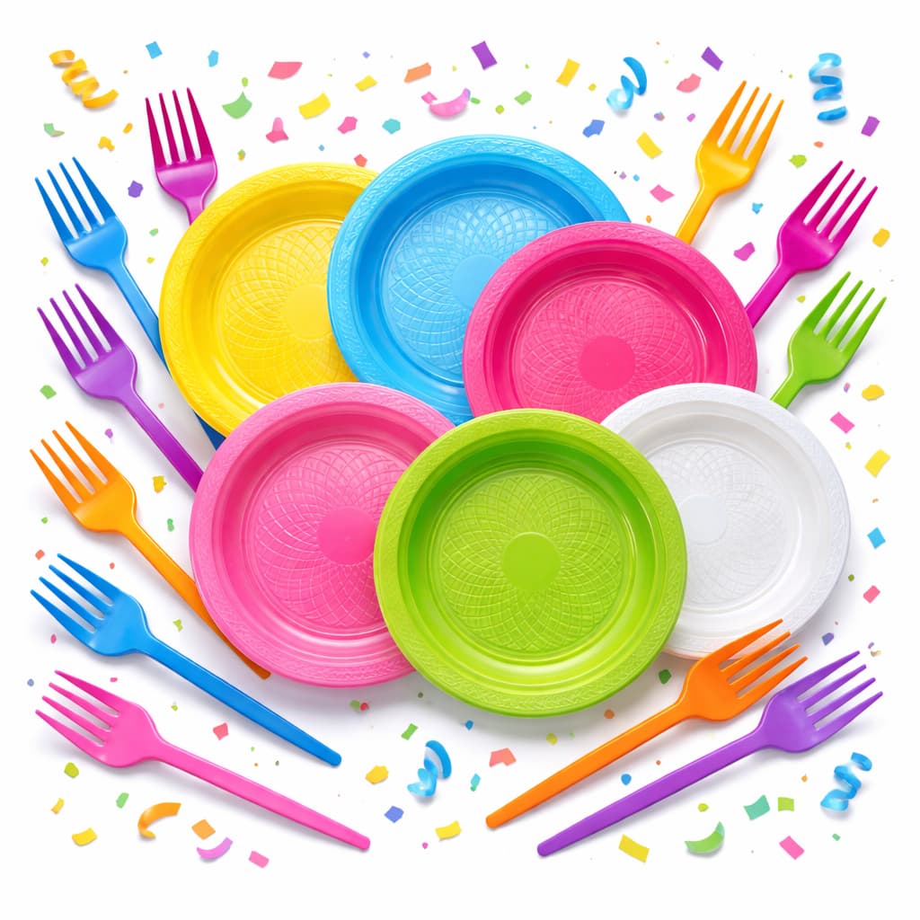 Kit Festa 200 Unidades – Prato e Garfo Descartável para Sobremesa/Bolo