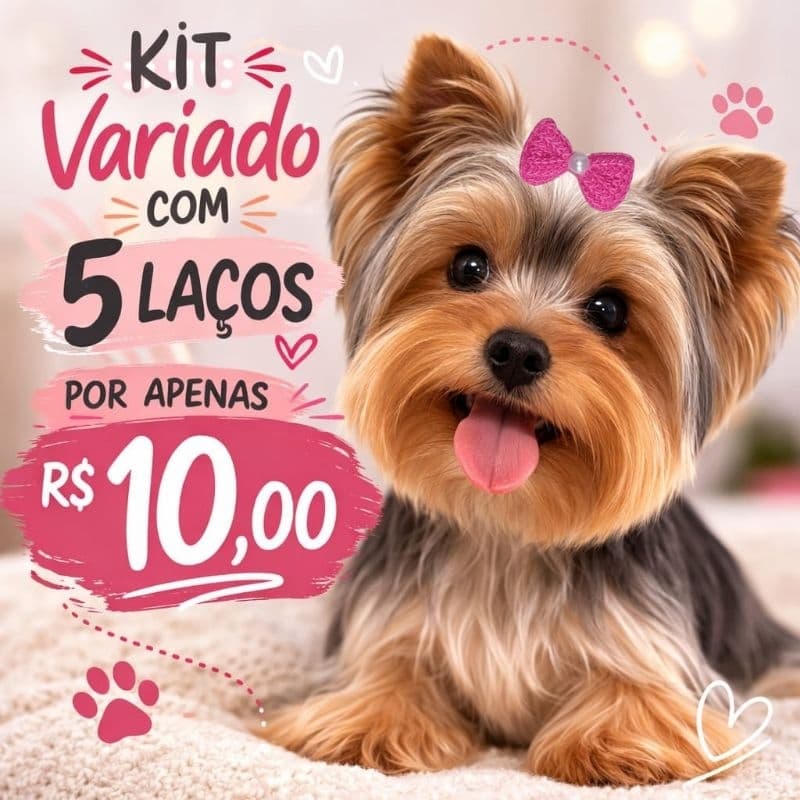 Kit 5 Laços ou Pompom Pet Sortidos para Cães Pequenos – Acessório Pet Estiloso 🎀