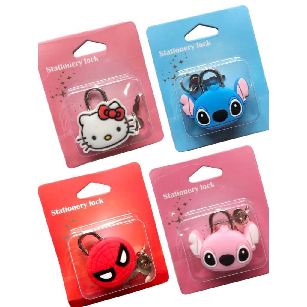Cadeado infantil stitch/ hello kitty para mochila mala e diário com chave papelaria fofa material