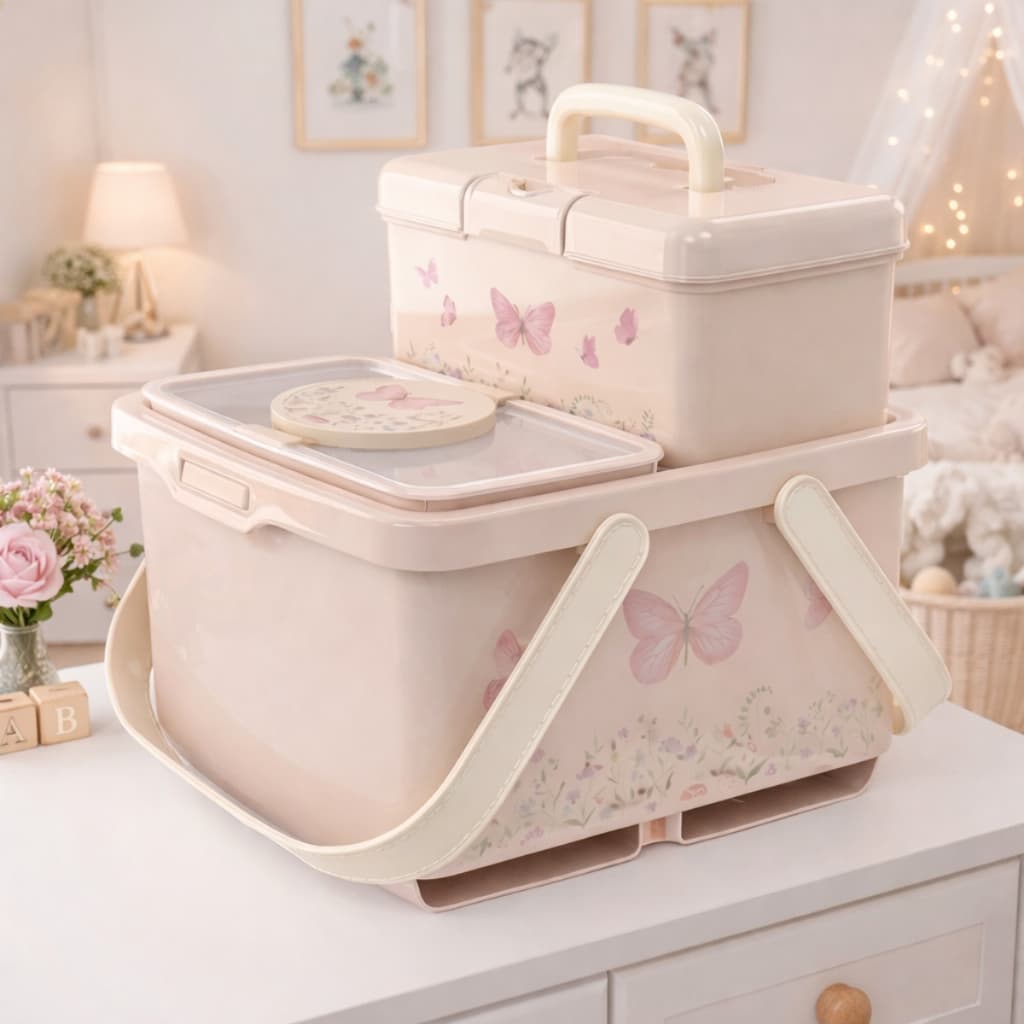 Kit Higiene Bebê 3 Peças Plasútil Porta Fraldas Porta Lenço Umedecido Farmacinha Safari e Borboleta