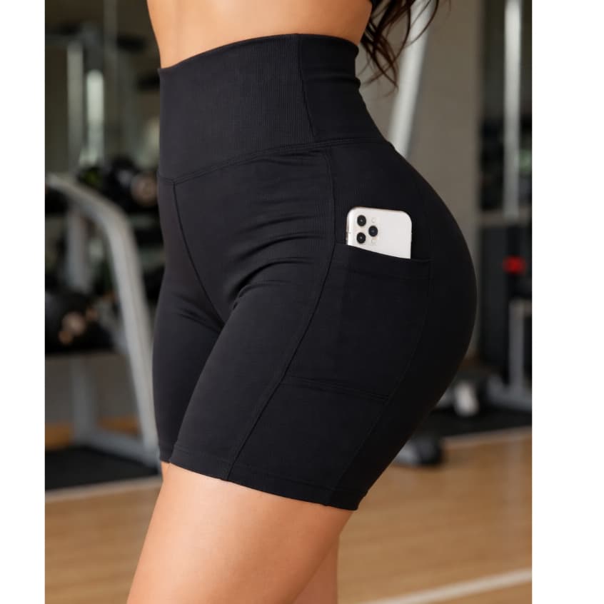 Short Feminino com Bolso Lateral Bermuda para Celular Ciclismo Fitness
