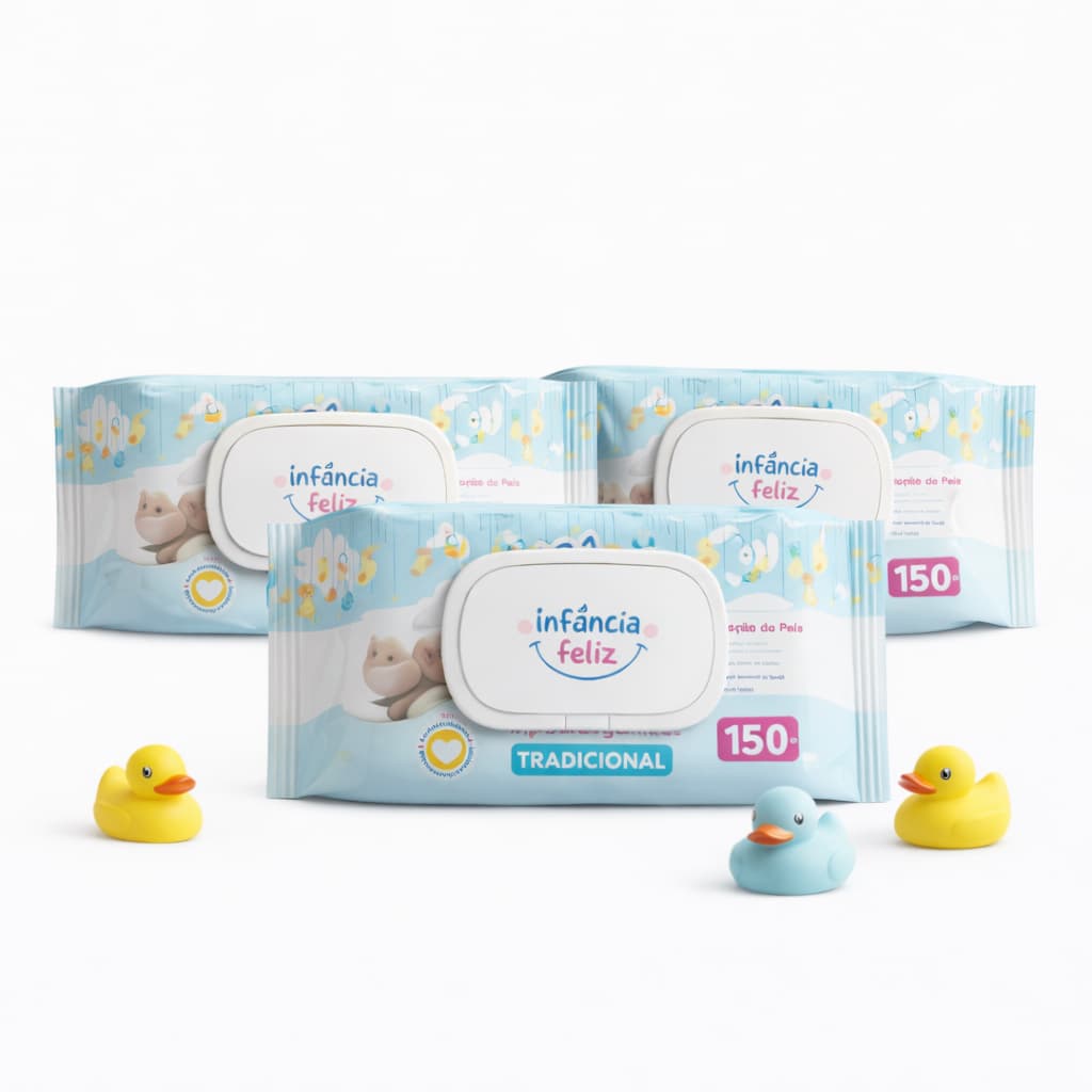Kit 3 Toalhas Umedecidas Infância Feliz 150 Folhas C/ Tampa