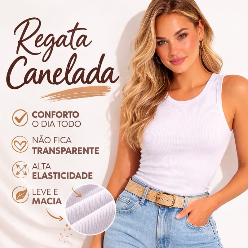 Regata Feminina Canelada Básica Tendência Blusa Femininas Camisa de Algodão Cores Variadas