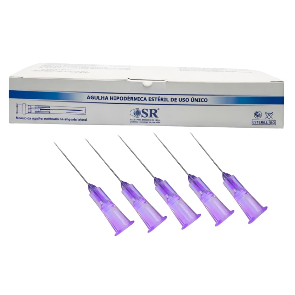 Agulha Hipodérmica SR 24G 20x0,55mm 3/4 Caixa com 100 Unidades Estéril