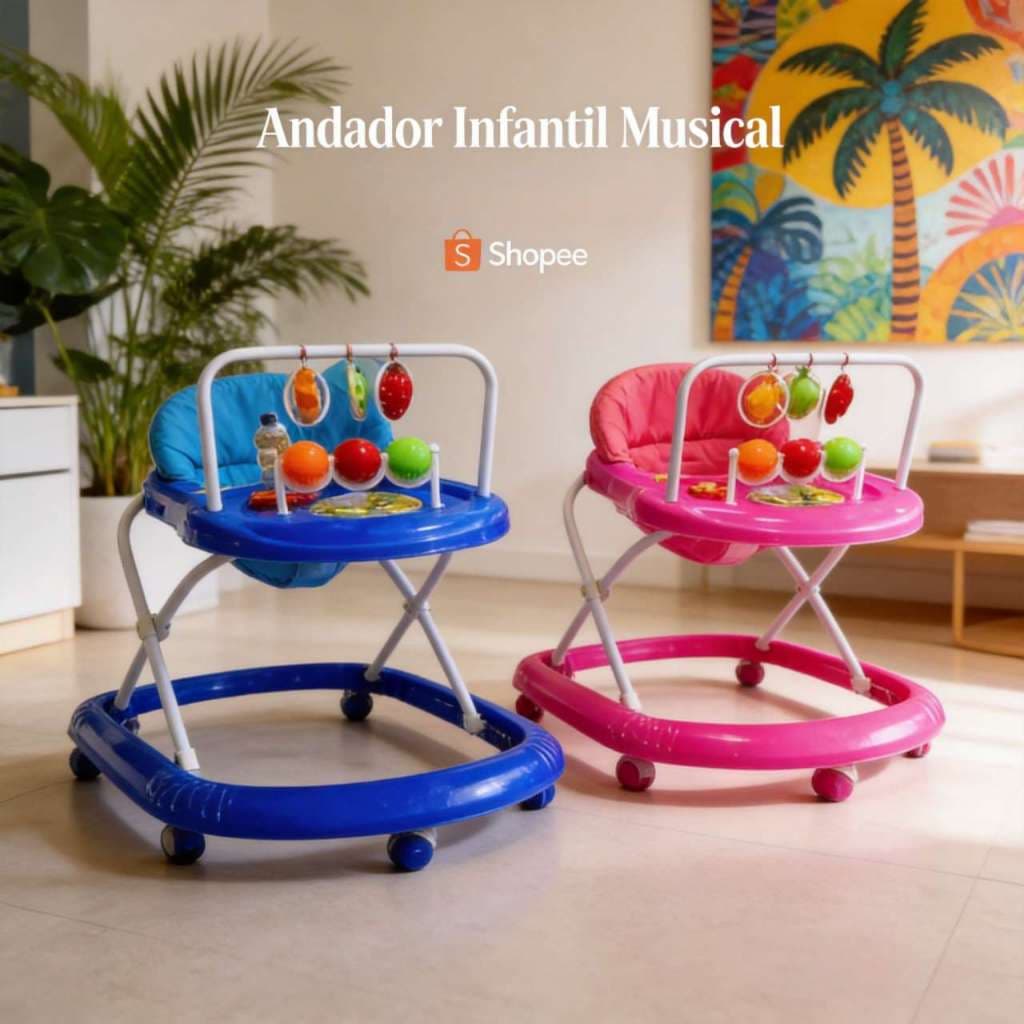 Andador Infantil Musical: Assento Acolchoado, Estimula Coordenação, 12 kg