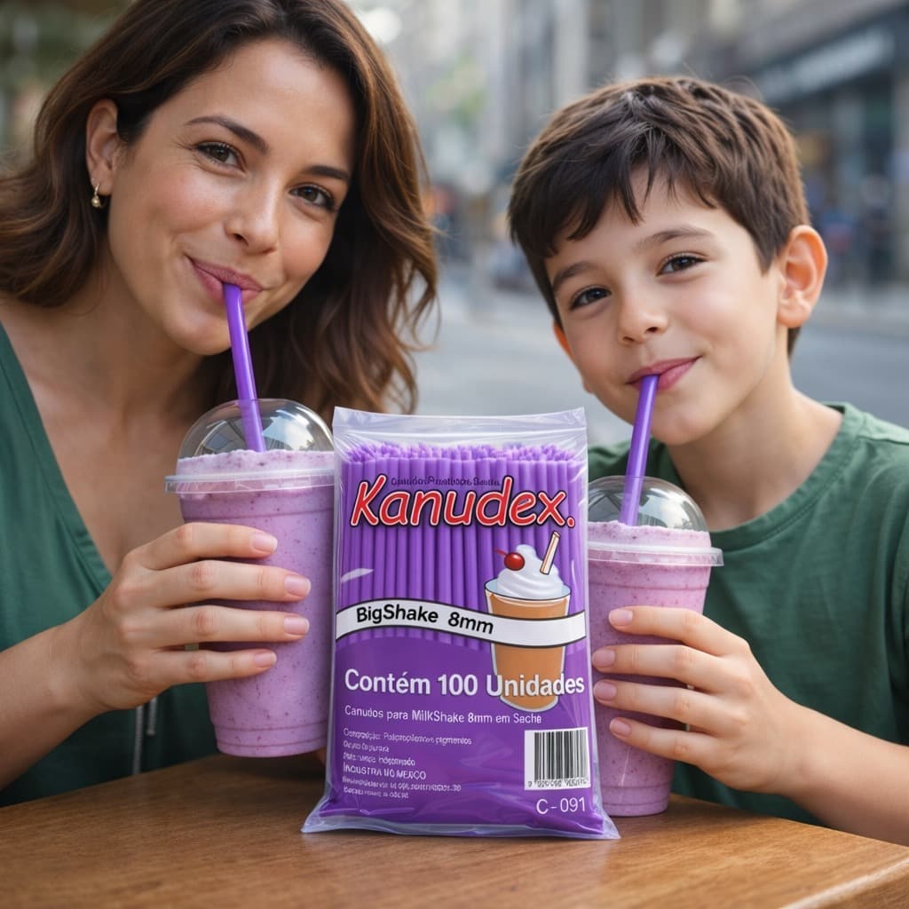 Canudo Roxo Açaí 8mm 100 Unidades Plástico Milkshake Smoothie Sorvete Drinks