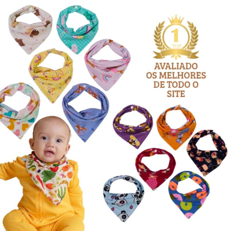 Babadores bandana kit com 10 ESTAMPADO dupla face 100% algodão IMPERMEÁVEL