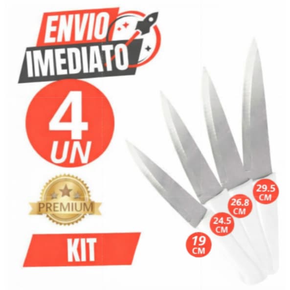 Jogo 04 Facas Profissional Inox Corte Perfeito Casa Cozinha Buffet Restaurante Açougue Prime