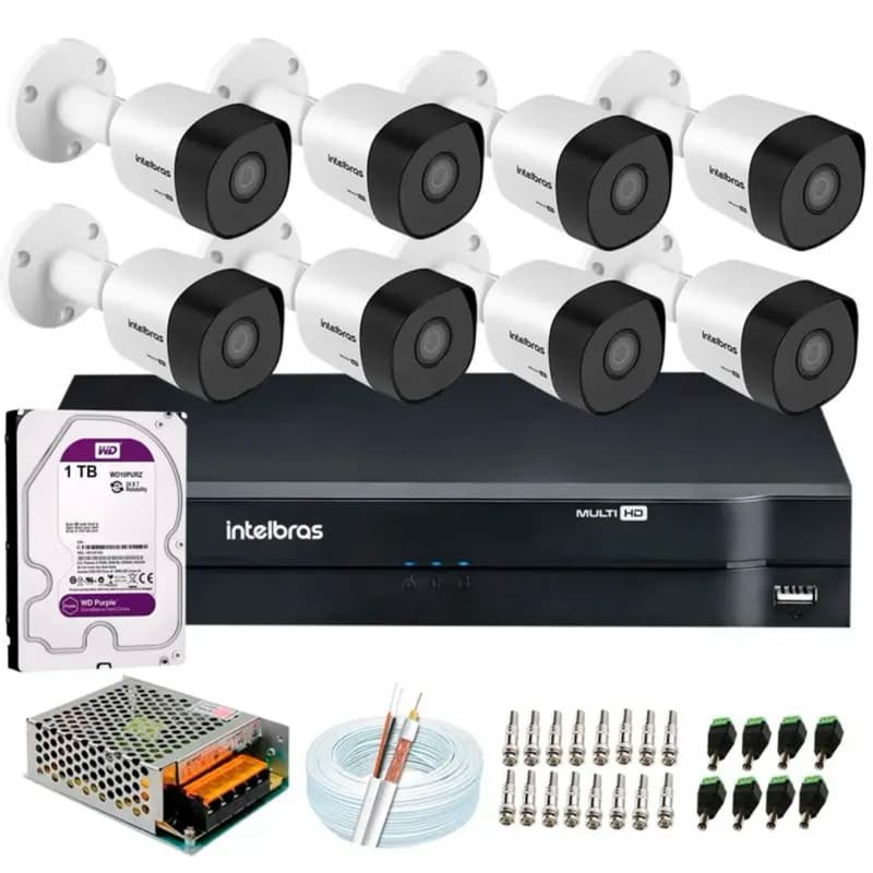 Kit 8 Câmeras VHD 3220 B G6 + DVR + HD 1TB para Armazenamento + Fonte, Cabos e Acessórios + app de monitoramento grátis