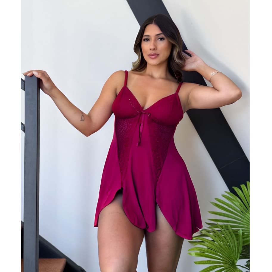 Camisola Sensual com Renda Sem Bojo Sexy Lingerie Pijama Roupa de Dormir Feminina Plus Size