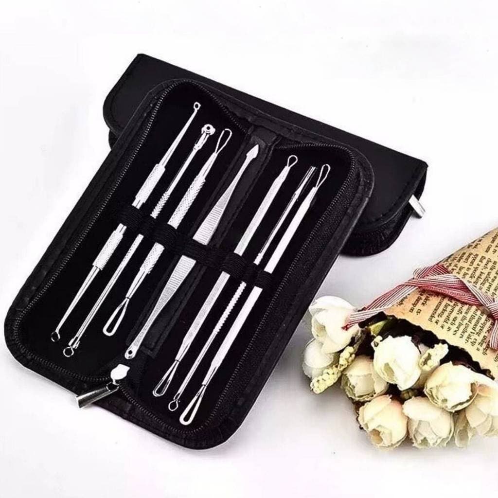 Kit Extrator de Cravos E Espinhas 7 Peças Profissional Aço Inox Removedor De Acne Limpeza De Pele