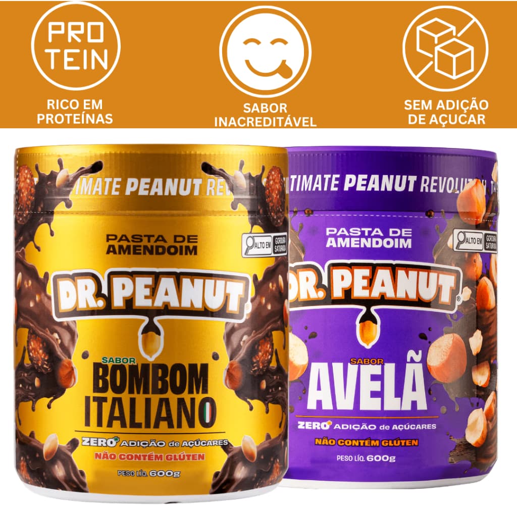 KIT 2 PASTA DE AMENDOIM ZERO ADIÇÃO DE AÇUCAR SEM GLÚTEN 600G -  DR. PEANUT