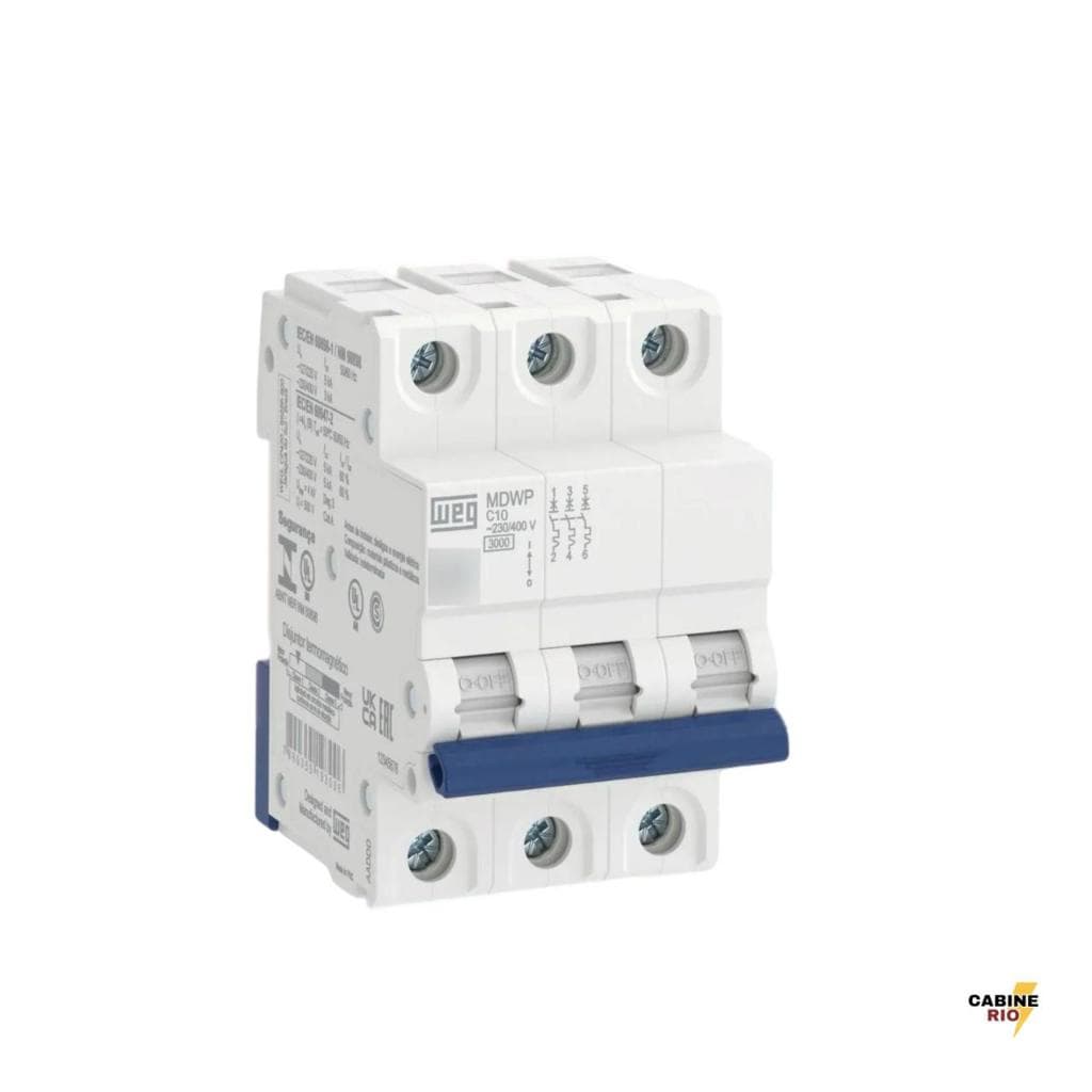 Mini Disjuntor MDWP WEG Tripolar Curva C – 10A/16A/20A/25A/32A/40A/50A/63A