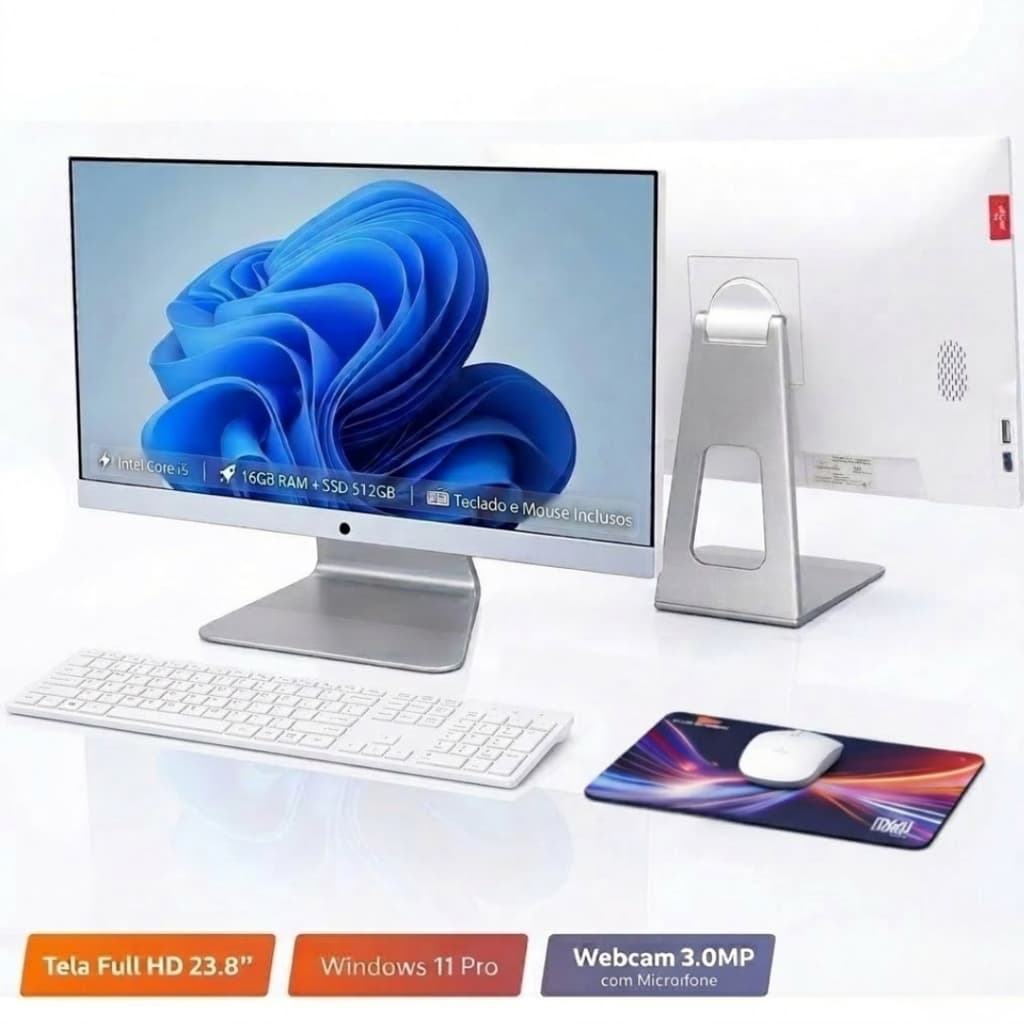 Computador All In One 23.8 Full HD Intel i5 16GB SSD 512GB Windows 11 WiFi Webcam Completo