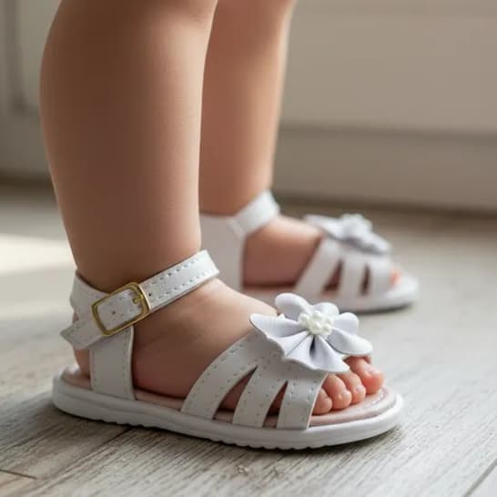 Sandália Infantil Menina Bebê feminina Laço Perola Delicada Estilosa