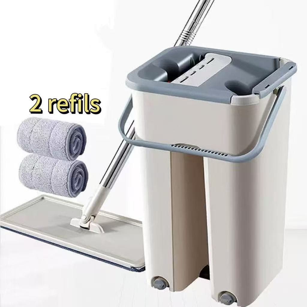 Esfregão Flat Mop com Balde,com Cabo Extensivel Inox,2 Refils giratório de limpeza Esfregão.