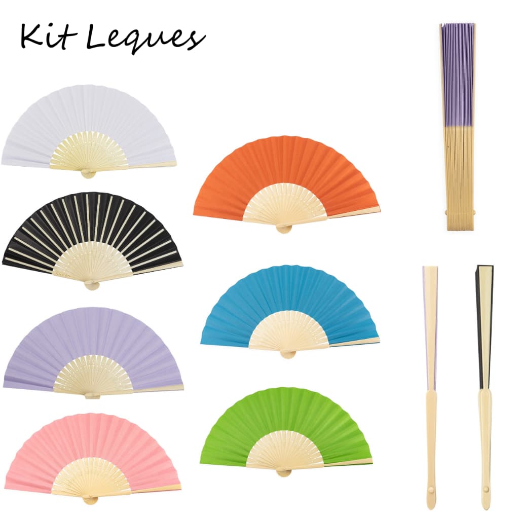 kit 40 Leques de Papel detalhes em plástico elegante refrescante leve decorativo brindes