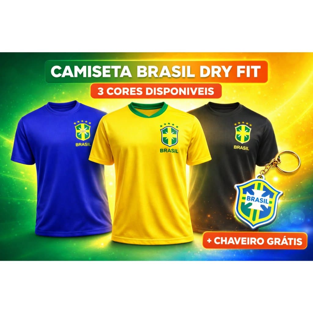 Camisa Camiseta Brasil Bordada Torcida Amarela Azul Masculina Feminina Dry Fit Futebol