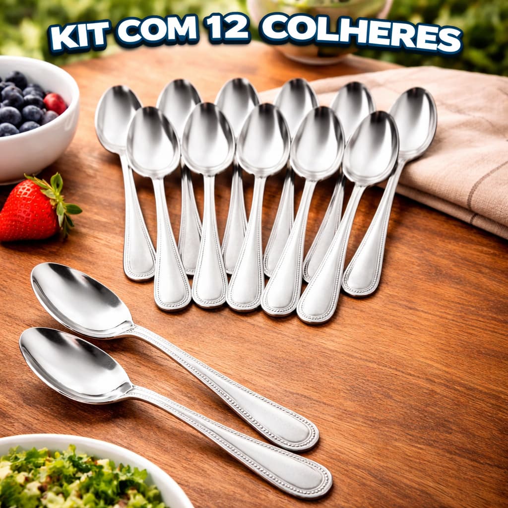 Kit Jogo Colher de mesa sopa com  12/ 24 e 36 peças em aço inox talher